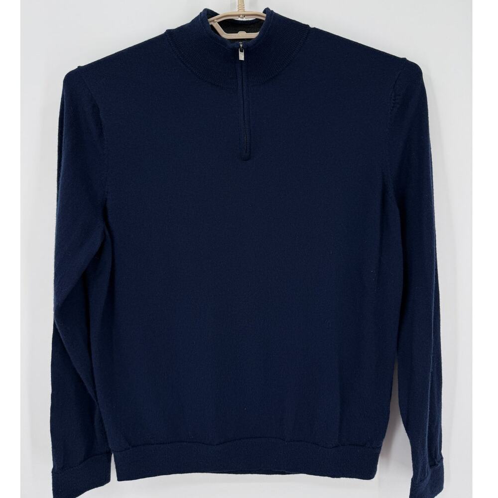 Nordstrom Mens 1/4 Zip 100% Merino Wool Sweater WASHABLE Navy Blue Size XL